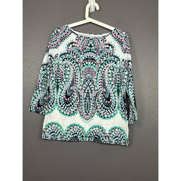 Talbots Tee Medium Top Paisley Boat Neck 3/4 Sleeve Stretch Knit Casual Shirt - Picture 2 of 4